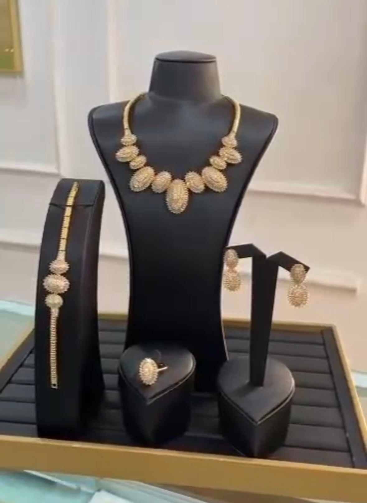 Luxury Gold Plated Stainless Steel Earring, Necklace, Ring, And Bracelet Set