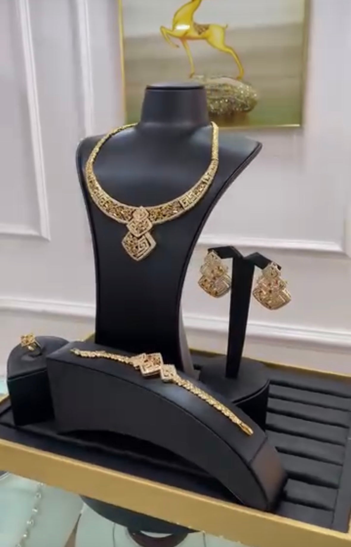 Luxury Gold Plated Stainless Steel Earring, Necklace, Ring, And Bracelet Set