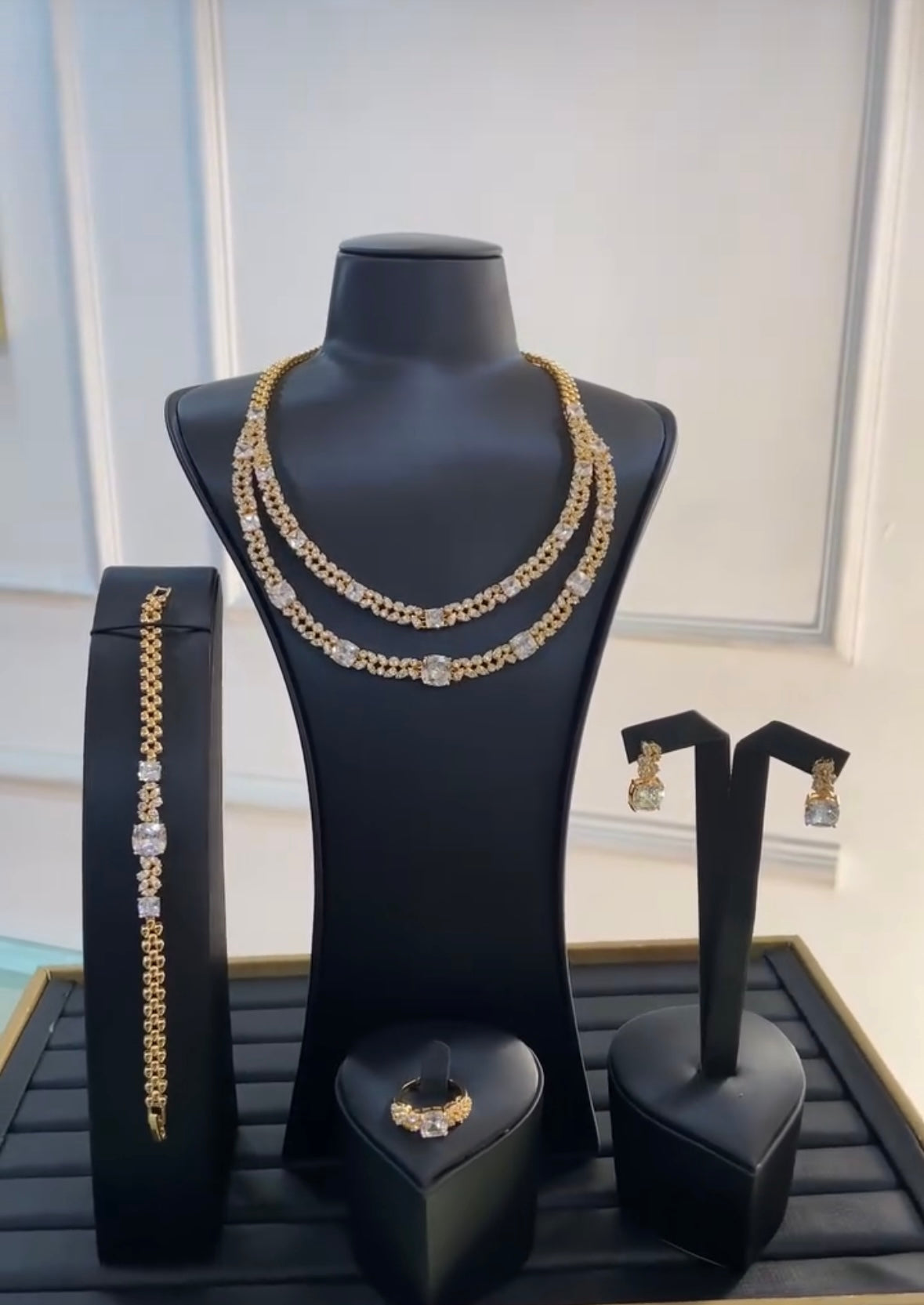 Luxury Gold Plated Stainless Steel Earring, Necklace, Ring, And Bracelet Set