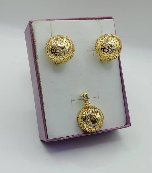 Gold plated stainless steel ball earrings and pendant